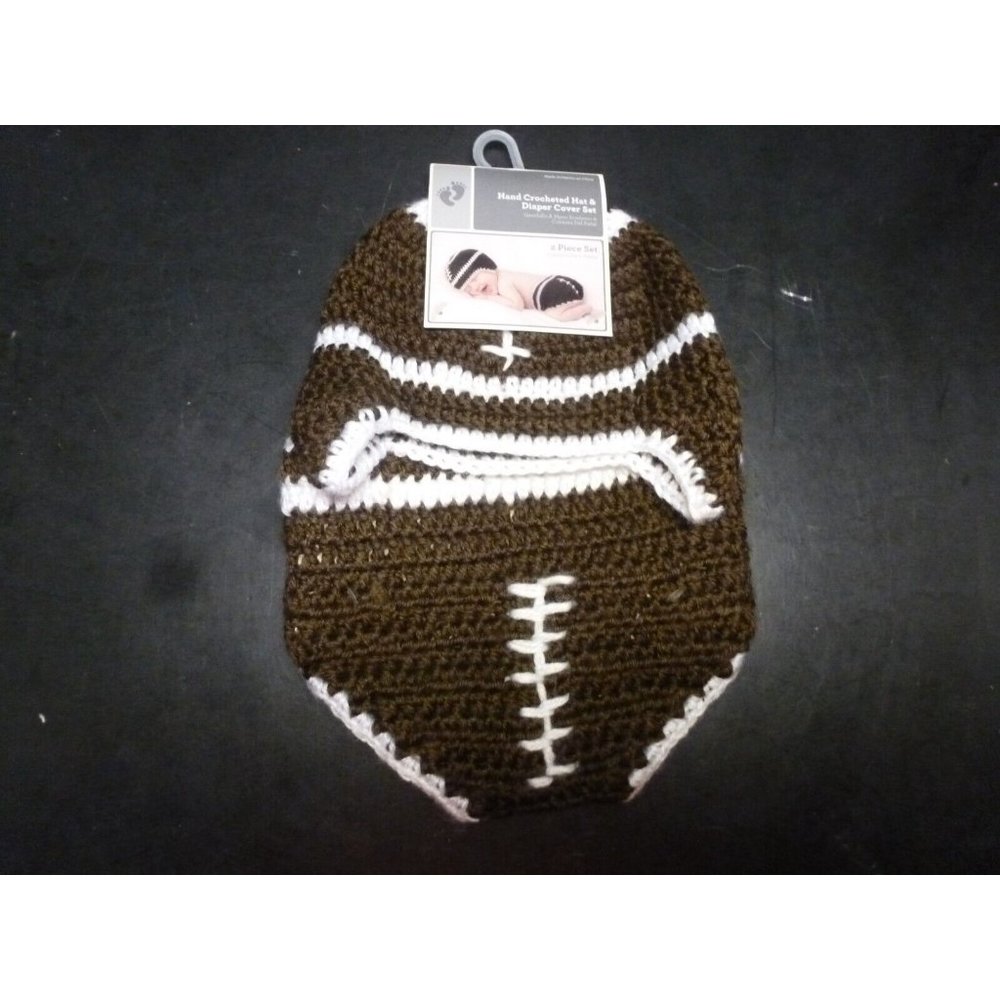 Football  Crochet Hat And Diaper Cover 2 Piece Set 0-9 Months  NEW